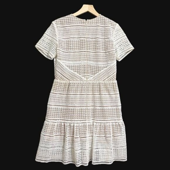 Self Portrait Patchwork Lace Mini Dress, White with  Nude,  Size 10‎ - Picture 2 of 16